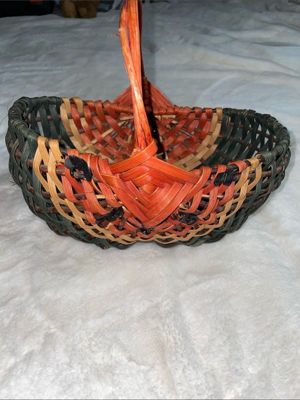 Handwoven Wicker Basket with Handle in Watermelon Design